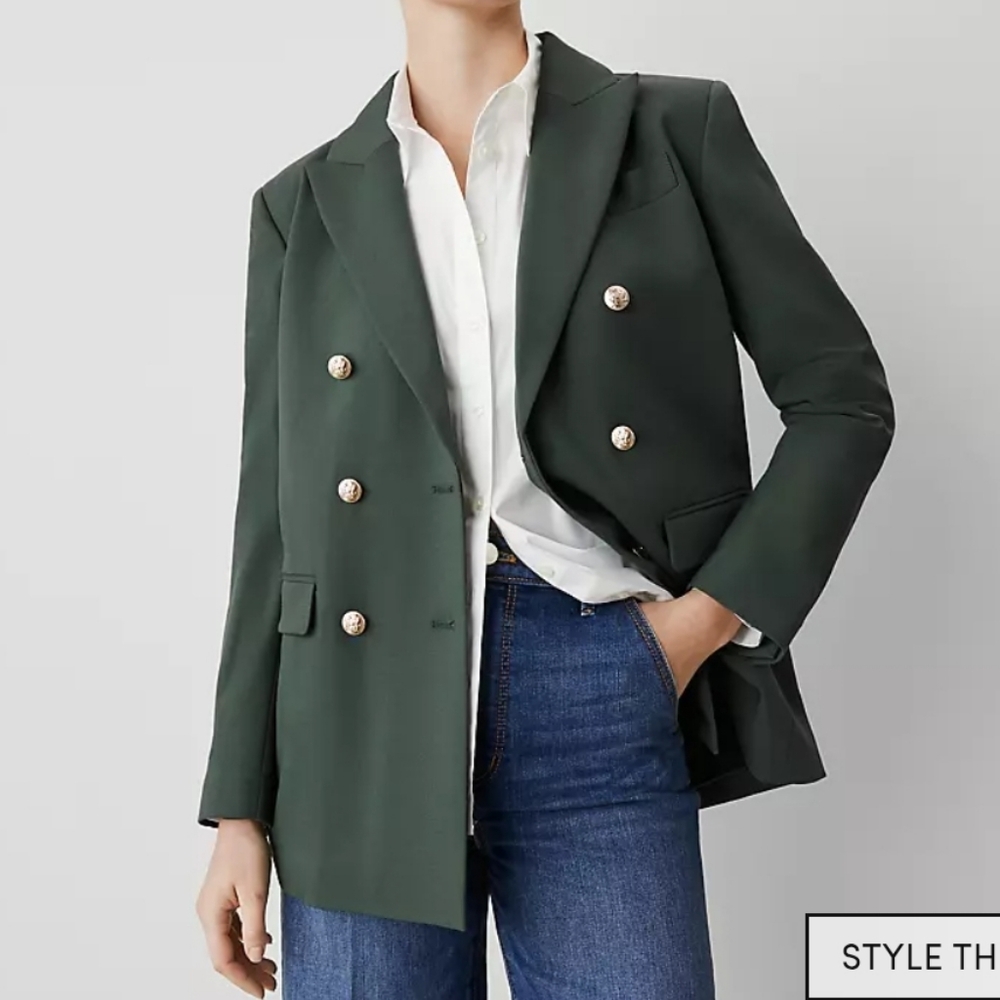 Ann Taylor Dark Green Double-Breasted Blazer